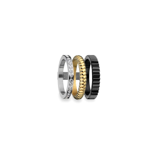 AN JEWELS JEWELRY Mod. AR.R3NS03SYK-7 with three stylish rings in silver, gold, and black colors.