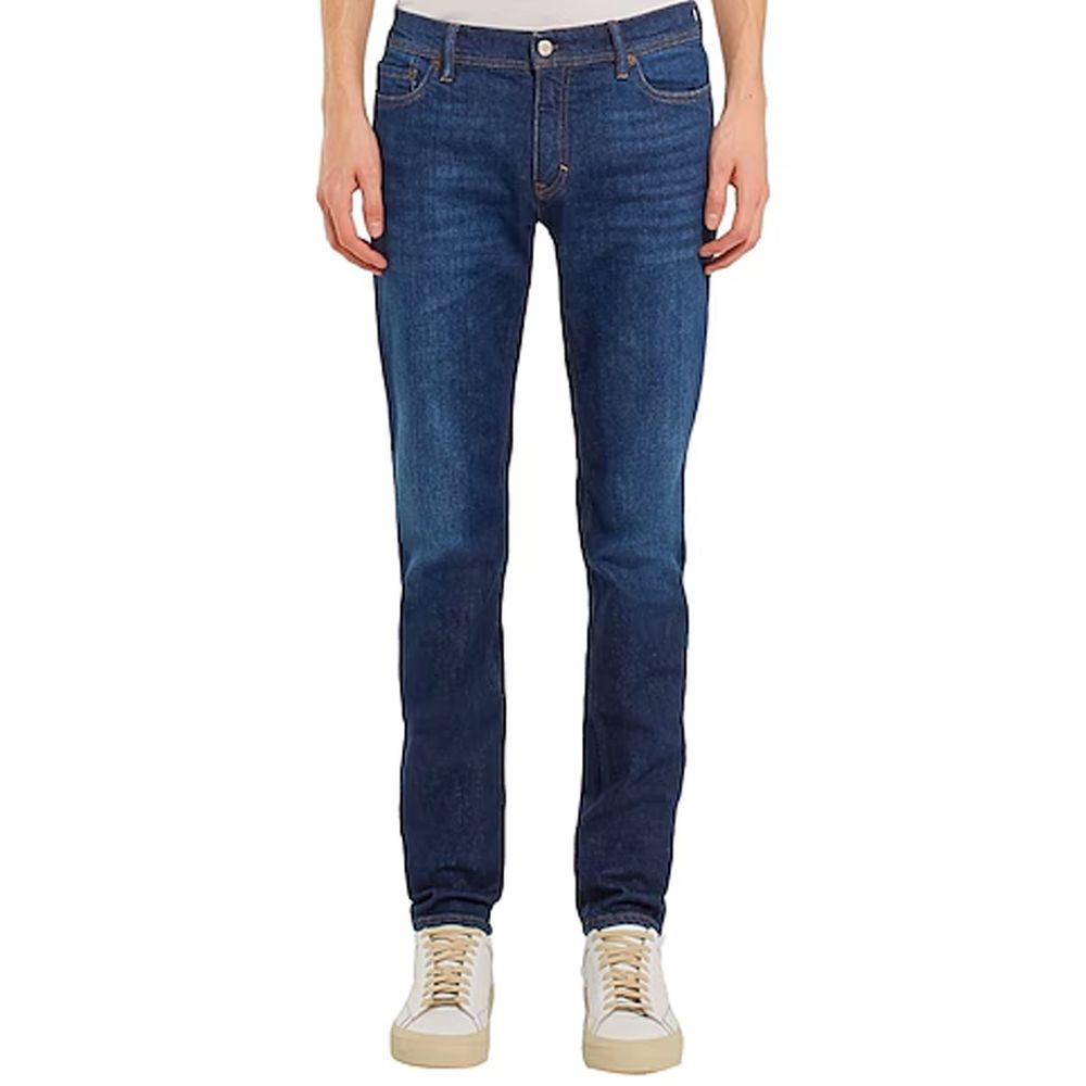 Acne Studios Blue Cotton Skinny Jeans for men, featuring five pockets and a hidden button closure, made in Italy, 98% cotton.