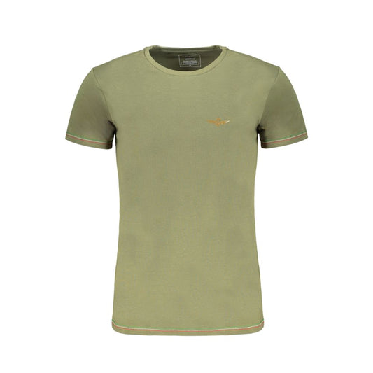 Aeronautica Militare Green Cotton T-Shirt with crew neck, short sleeves, and logo print, featuring contrast details.
