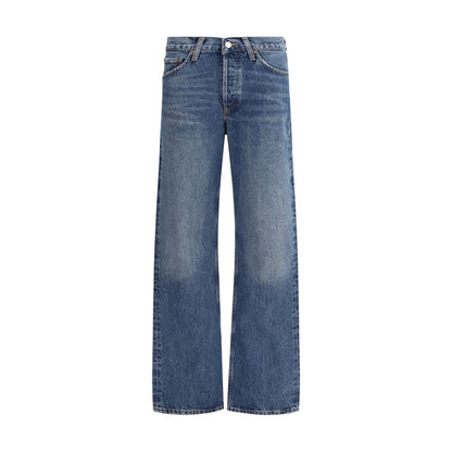 Agolde Blue Cotton Straight-Leg Jeans with V-front and five-pocket style, perfect for any occasion. Regular fit, AW25, 67% cotton blend.