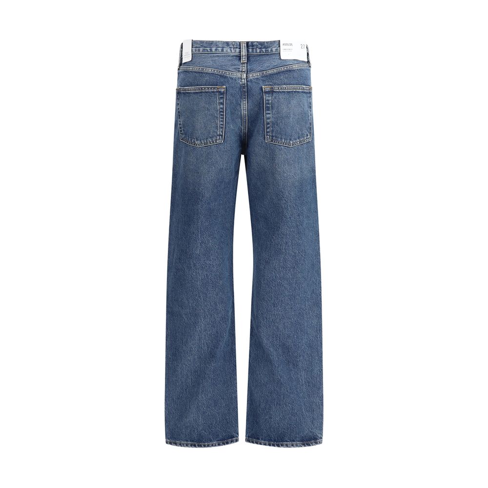 Back view of Agolde Blue Cotton Straight-Leg Jeans with V-front, featuring straight five-pocket style for versatile fit.