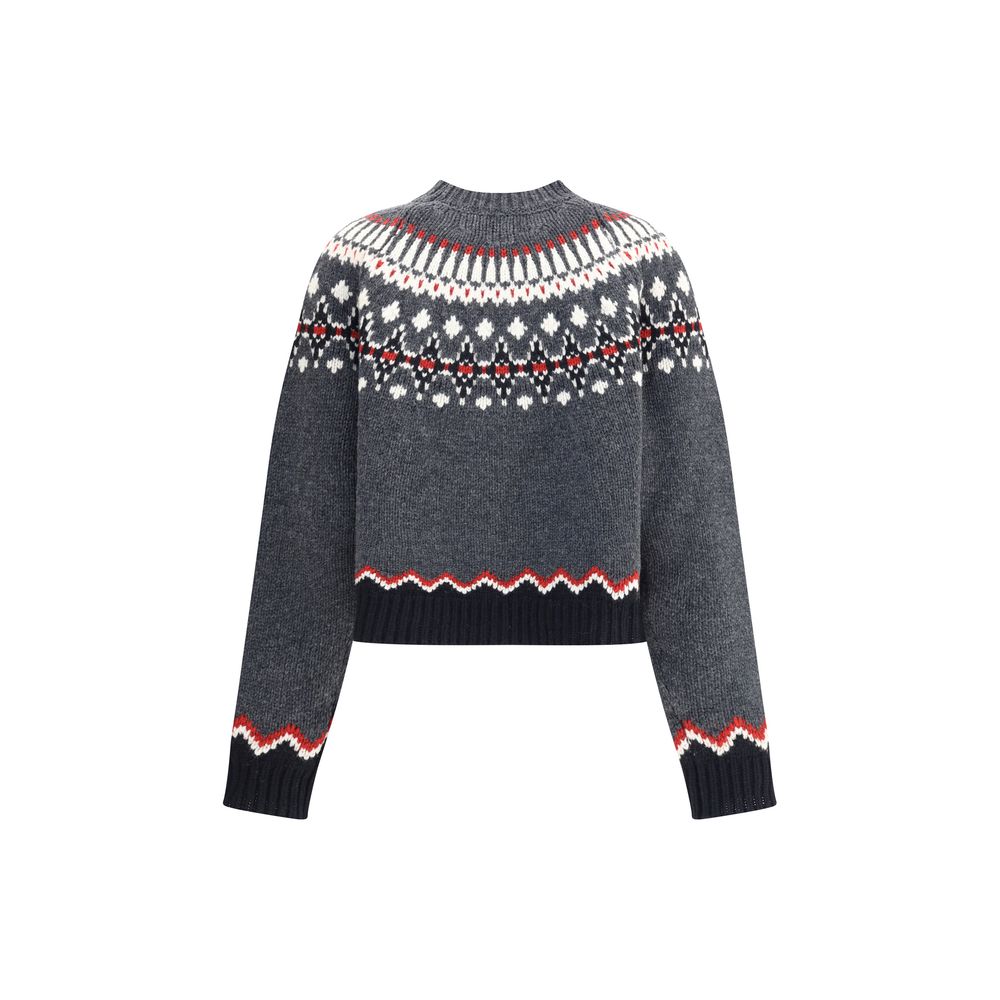 Alanui Gray Fleece Wool Sweatshirt featuring Nordic Fair Isle pattern and raglan crew neck for AW25 collection.