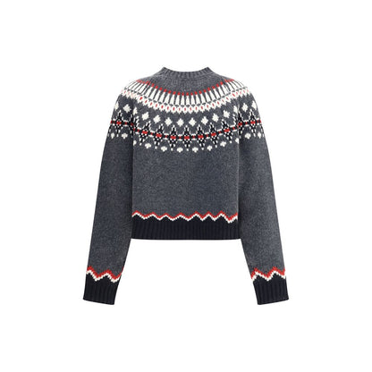 Alanui Gray Fleece Wool Sweatshirt featuring Nordic Fair Isle pattern and raglan crew neck for AW25 collection.