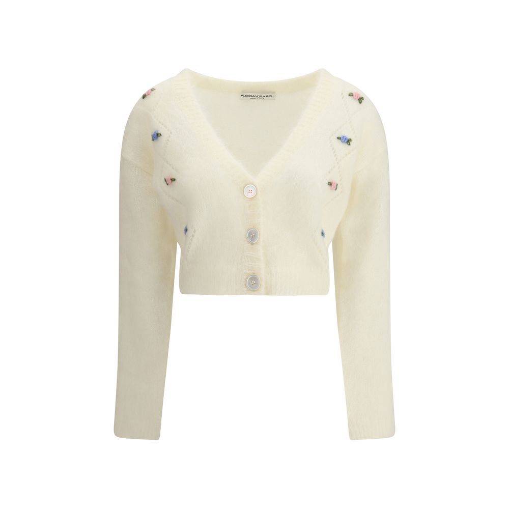 Alessandra Rich White Mohair Cardigan
