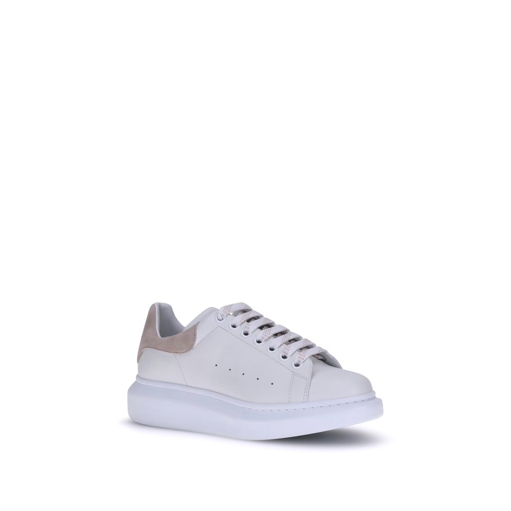 Alexander McQueen White Calf Leather Bos Taurus Platform Sneakers with logoed heel and lace-up closure on display