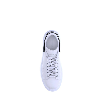 Top view of Alexander McQueen White Calf Leather Bos Taurus Platform Sneakers with lace-up closure and iconic branding details.