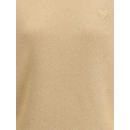 Ami Paris Beige Cotton Sweatshirt featuring the iconic Ami de Coeur embossed logo on soft brushed cotton, offering comfort and style.