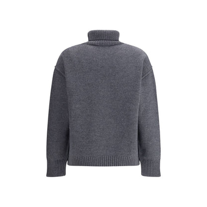 Back view of Ami Paris Gray Fleece Wool Turtleneck with ribbed cuffs and hem.