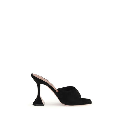Amina Muaddi Black Calf Leather Bos Taurus Stiletto Heel Sandals