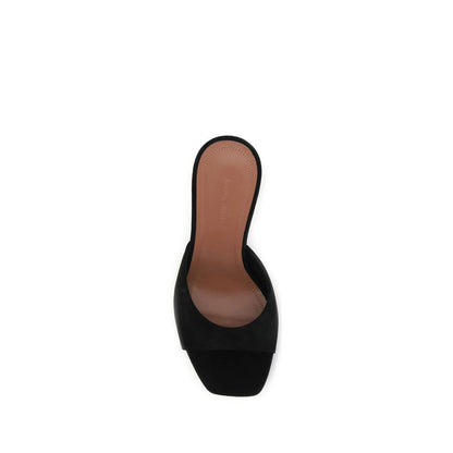 Amina Muaddi Black Calf Leather Bos Taurus Stiletto Heel Sandals