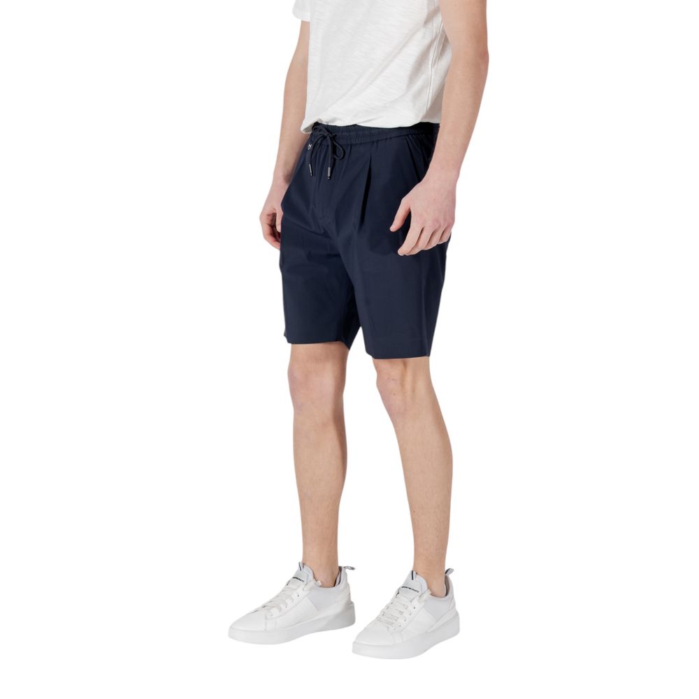 Antony Morato Blue Polyester Bermuda Shorts on model, lightweight summer wear, regular fit, male silhouette, breathable design.