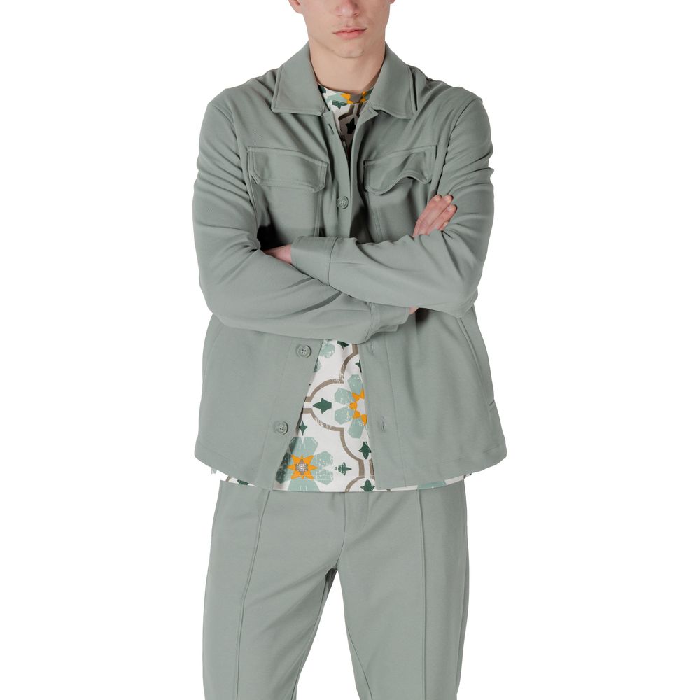 Man wearing Antony Morato Green Polyester Shirt with floral pattern
