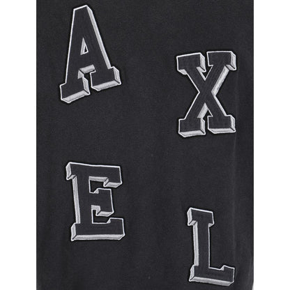 Axel Arigato Gray Cotton T-Shirt with bold embroidered logo detail, showcasing distinctive and contemporary style in black and gray.