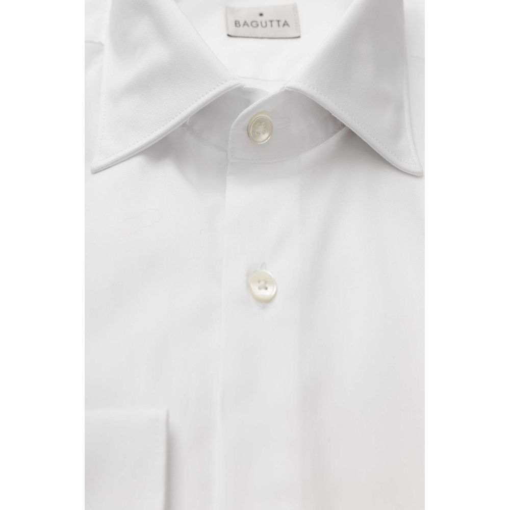 Bagutta White Cotton Top for men, long sleeves, button-up, solid color shirt. 100% cotton material.