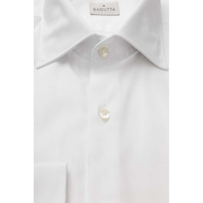 Bagutta White Cotton Top for men, long sleeves, button-up, solid color shirt. 100% cotton material.