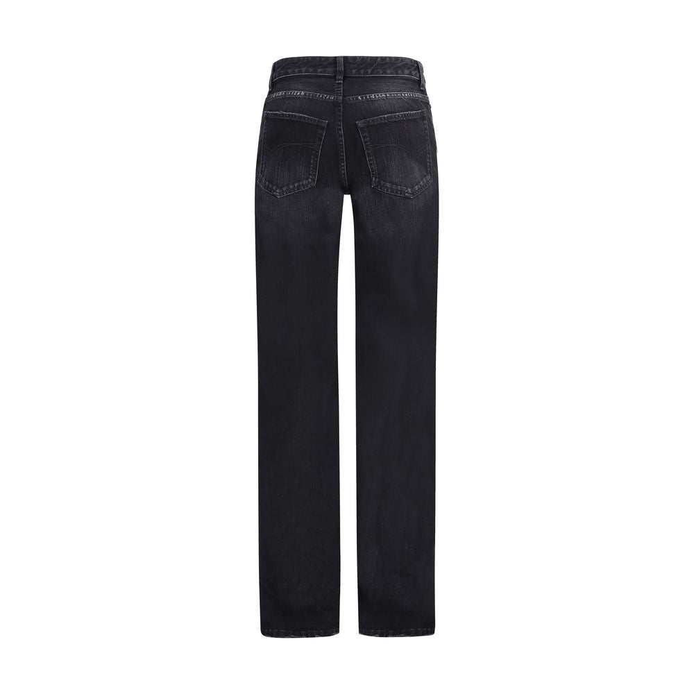 Back view of Balenciaga Black Cotton Relaxed Fit Jeans with faded, worn-in look and five pockets.