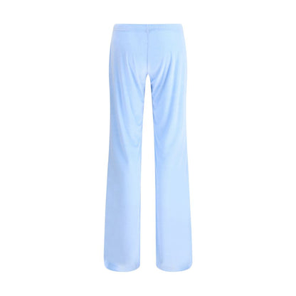 Balenciaga Light Blue Triacetate Casual Pants, featuring a low elasticated waist and flare leg, perfect for a stylish and comfortable look.