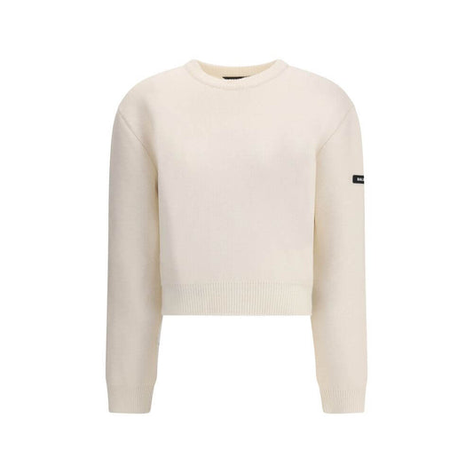 Balenciaga White Wool Sweatshirt with crew neck, dropped shoulders, logo patch, ribbed cuffs and hem, made from soft virgin wool.