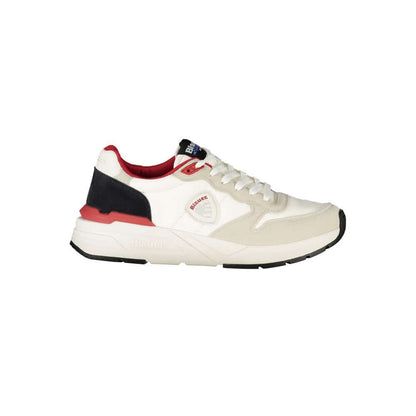 Blauer White Polyester Men Sneaker with red and black accents, featuring the iconic Blauer logo. Perfect for stylish footwear enthusiasts.