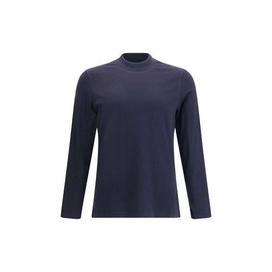 Brunello Cucinelli Blue Cotton Long Sleeve T-Shirt