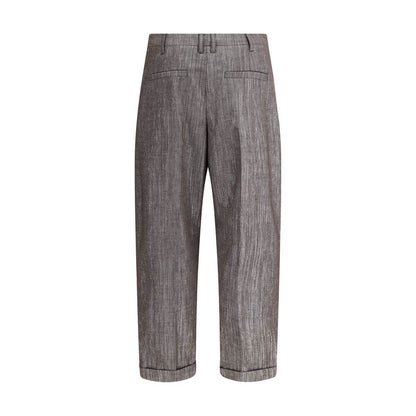 Brunello Cucinelli Brown Polyester Casual Pants with zipper and pleat detail, featuring elegant America and welt pockets for a stylish look.