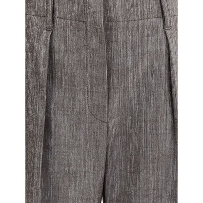 Close-up of Brunello Cucinelli Brown Polyester Casual Pants showcasing pleat detail and elegant texture.