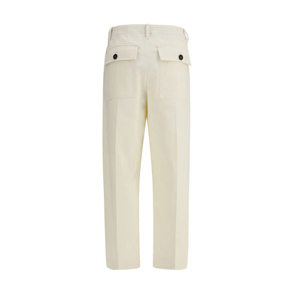 Back view of Brunello Cucinelli Cream Cotton Casual Pants with straight leg design and button pockets.