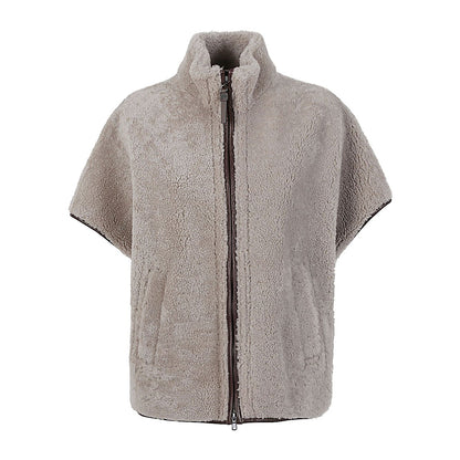 Brunello Cucinelli Curly Shearling Short Sleeve Outerwear with Shiny Zipper Pull Jackets