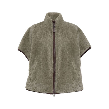 Brunello Cucinelli Curly Shearling Short Sleeve Outerwear with Shiny Zipper Pull Jackets