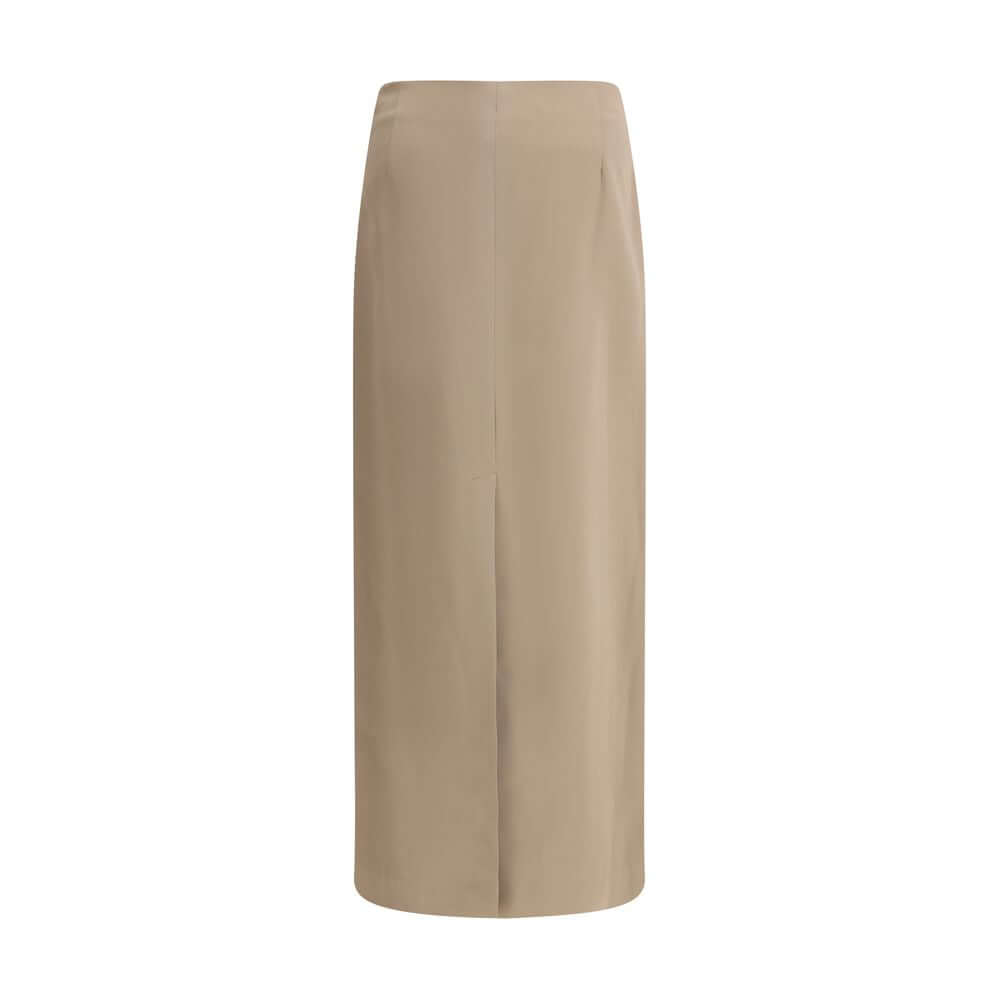 Brunello Cucinelli Gray Acetate Midi Skirt with back slit, elegant and sophisticated design, perfect for versatile looks. Season: AW25.