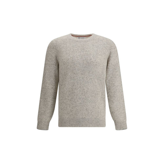 Brunello Cucinelli Gray Alpaca Vicugna Pacos Sweatshirt with ribbed crew neck, cuffs, and hem, featuring a modern mélange pattern.