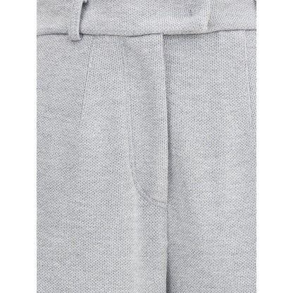 Brunello Cucinelli Gray Cotton Casual Pants with front zipper and belt loops, showcasing elegant sportswear design.