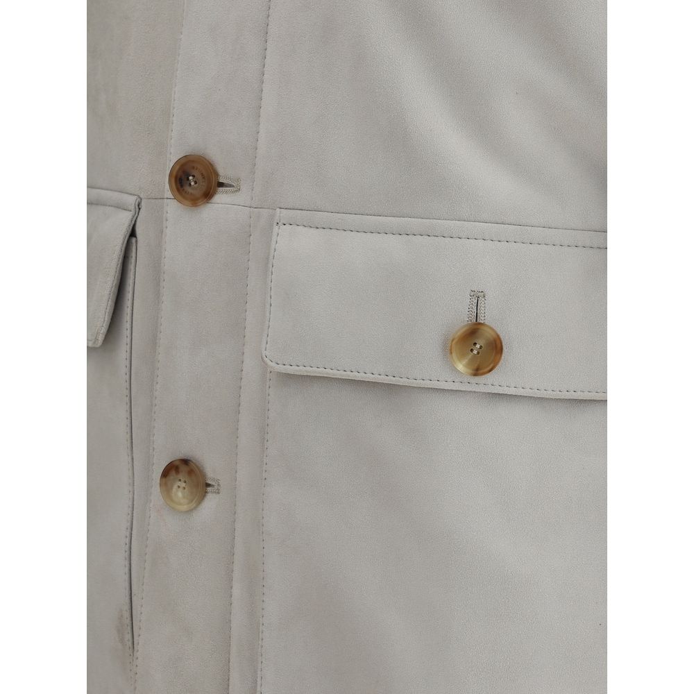 Brunello Cucinelli Gray Leather Jacket
