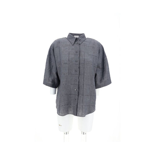 Brunello Cucinelli Gray Linen Shortsleeve Shirt