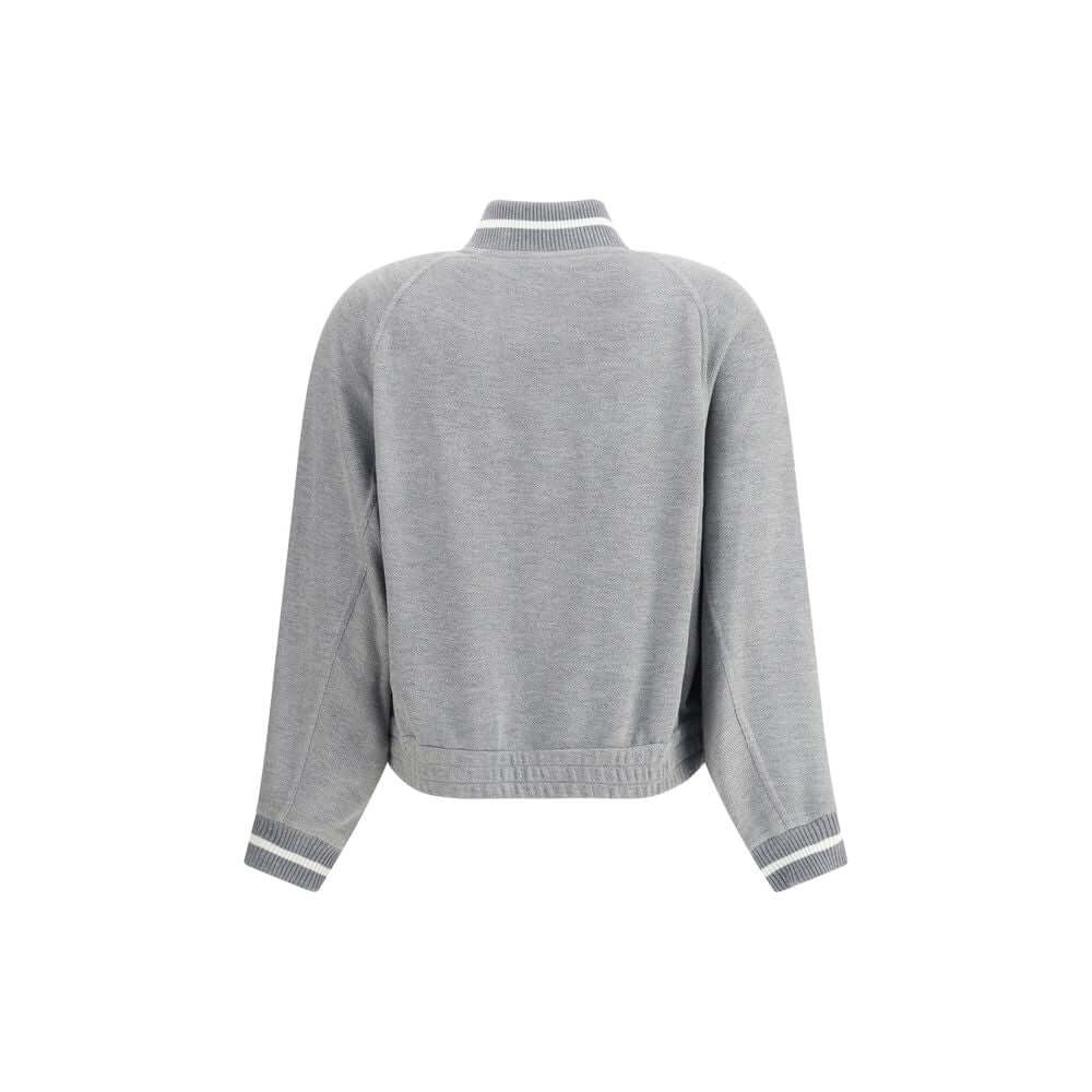 Back view of Brunello Cucinelli Gray Viscose Sweatshirt showing ribbed collar and hem, perfect for casual wear.