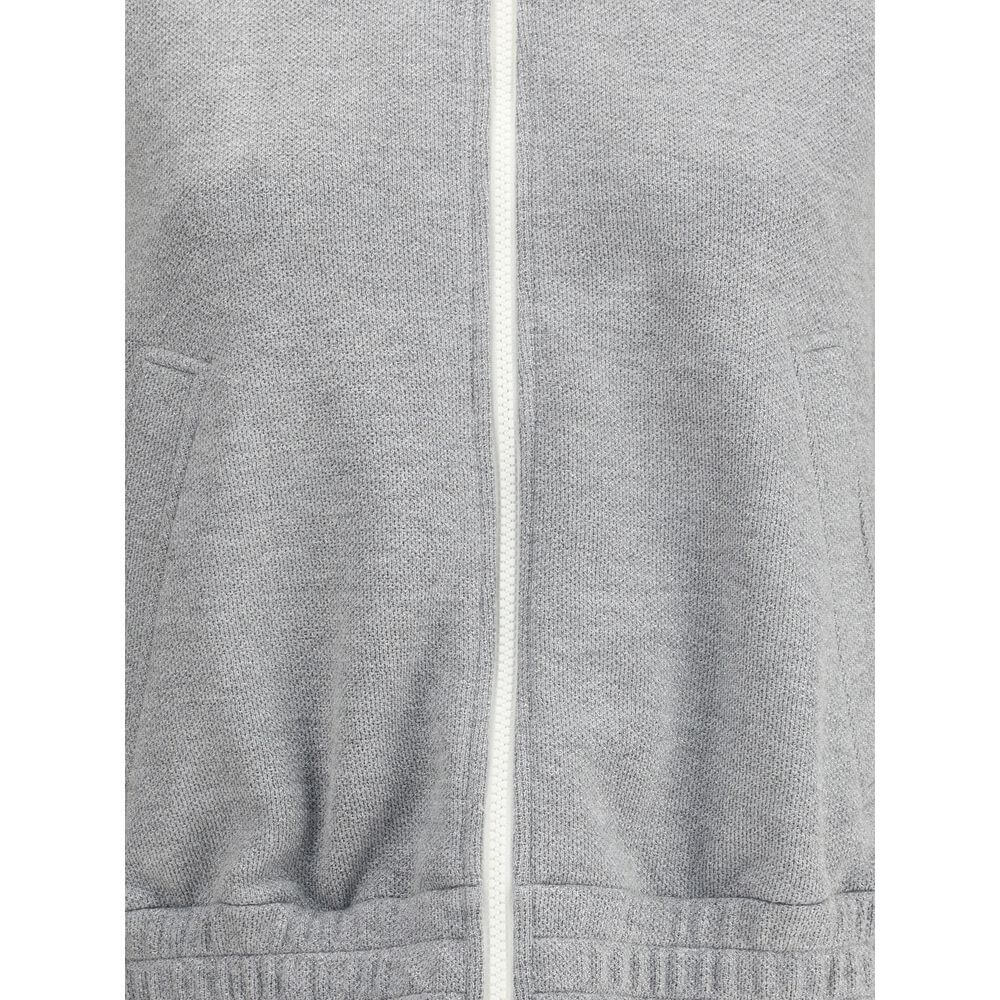 Brunello Cucinelli Gray Viscose Sweatshirt with ribbed collar, cuffs, and hem, featuring a front zipper closure and side welt pockets.