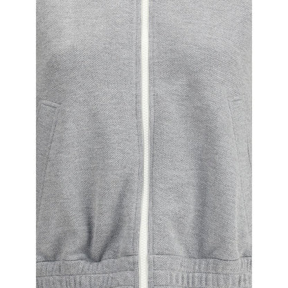 Brunello Cucinelli Gray Viscose Sweatshirt with ribbed collar, cuffs, and hem, featuring a front zipper closure and side welt pockets.