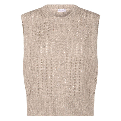 Brunello Cucinelli Natural Knitted Crewneck Vest Topwear