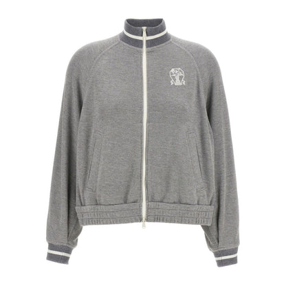 Brunello Cucinelli Ribbed-collar zip-up cardigan Topwear