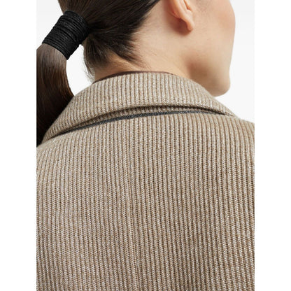 Brunello Cucinelli Sparkling cotton and viscose English rib knit blazer with monili Jackets