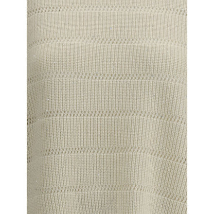 Brunello Cucinelli White Cashmere Cashmere Sweater ribbed knit texture, luxury fashion, comfortable and elegant design.