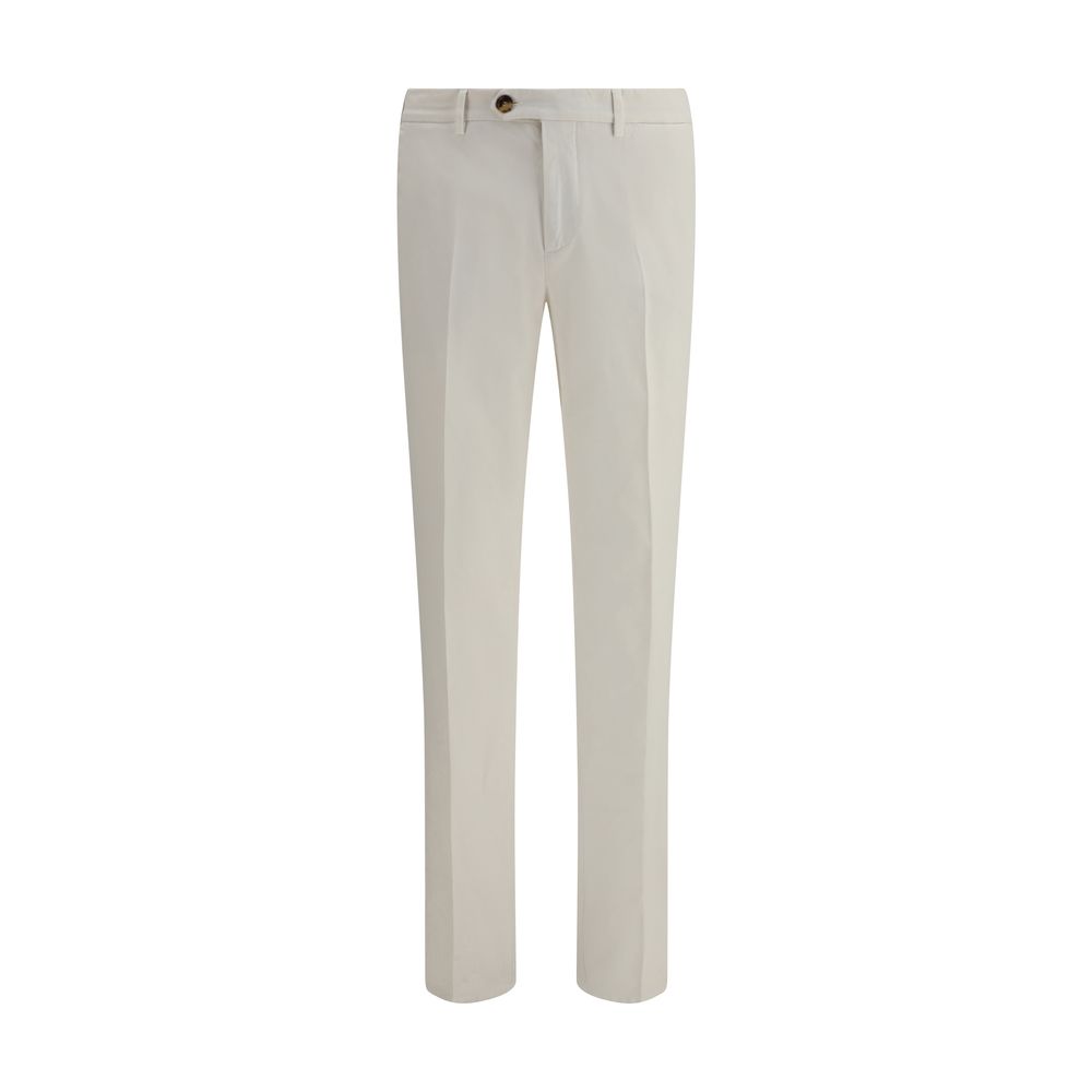 Brunello Cucinelli White Cotton Casual Pants with belt loops and side pockets, perfect for versatile, elegant occasions.