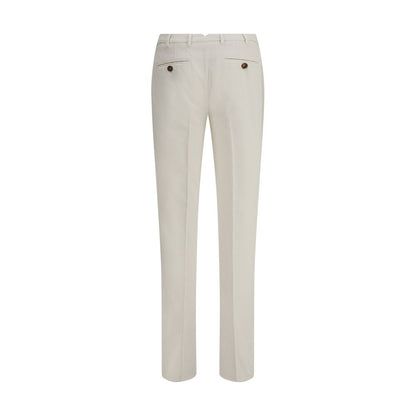 Back view of Brunello Cucinelli White Cotton Casual Pants with buttoned welt pockets, showcasing elegant design and craftsmanship.