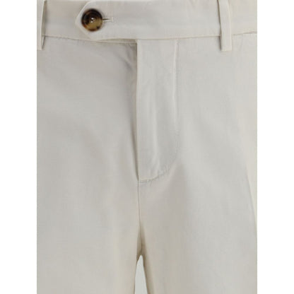 Brunello Cucinelli White Cotton Casual Pants with front button and zipper closure detail