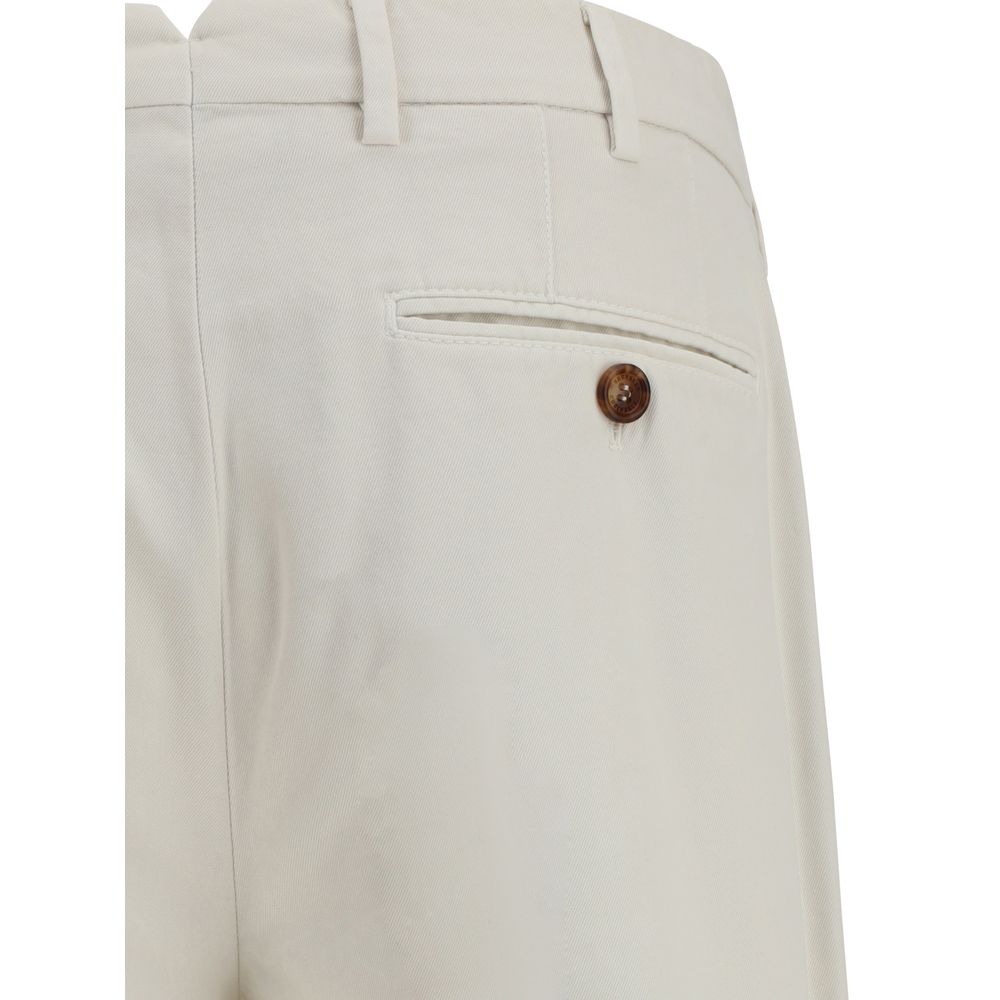 Brunello Cucinelli White Cotton Casual Pants, back view showing welt pocket and elegant design