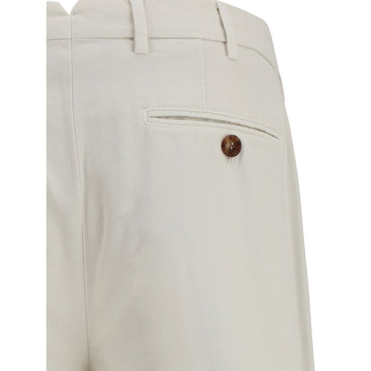 Brunello Cucinelli White Cotton Casual Pants, back view showing welt pocket and elegant design