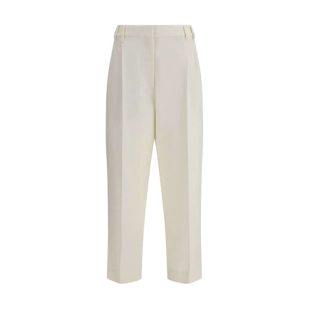 Brunello Cucinelli White Cotton Chino Pants, straight-leg, cropped ankle, elegant men's wear classic, 100% cotton, AW25 collection