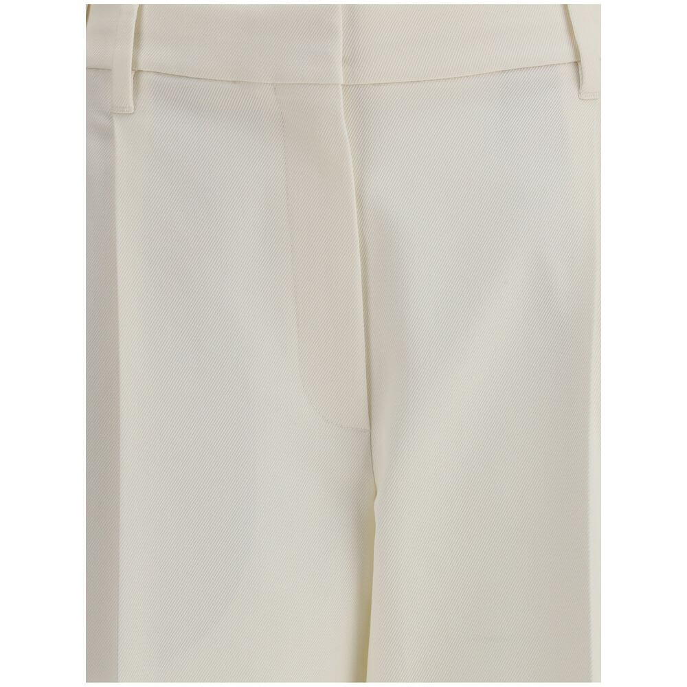Brunello Cucinelli White Cotton Chino Pants with cropped ankle length and straight leg silhouette.