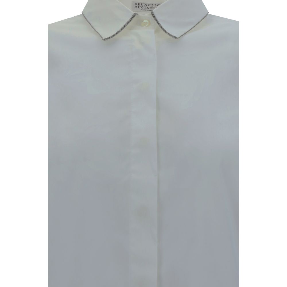 Brunello Cucinelli White Cotton Dress Shirt with classic collar and front button closure.