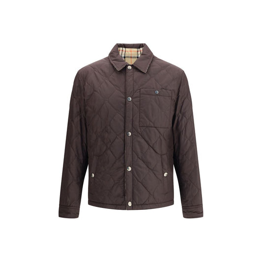 Burberry Brown Polyamide Coat with reversible quilted design, snap button closure, and Burberry Check cotton twill lining.